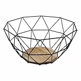 VonBueren Obstschale schwarz aus Metall/Holz 26 x 24,5 x 12 cm | moderner Obstkorb | Drahtkorb | Metallkorb
