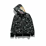 HEZEHAI Shark Jaw Camo Jacke Hoodie Shark Mouth Sweatershirt Full Zip Up für Erwachsene, Schwarz-1, Large