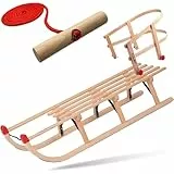 Explorer Colint Holzschlitten mit Rückenlehne für Kinder ab 1 Jahr und Erwachsene Set Schlitten Davos mit Leine und Vollholz Lehne in Rot 110cm Alpina Fun