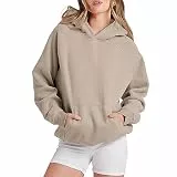 Kapuzenpullover Für Damen,Hoodie Damen Oversize Bequeme Pullover Casual Kapuzenpullover Einfarbig Basic Hoody Langarm Sweatshirt mit Kapuze Oberteile Warme Hoodies Vintage Locker Retro Khaki L