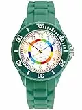 Alienwork Kids Lernuhr Kinderuhr Jungen Mädchen Armeegrün Silikon-Armband Mehrfarbig Kinder-Uhr Wasserdicht 5 ATM Zeit Lernen