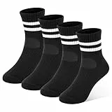 ZERULETS Socken Kinder Schulkind Socken Mädchen Jungen Sportsocken Baumwolle Fussballsocken Weiße Schwarz Grau Tennissocken 4 Paar für 9-12 Jahre