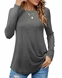 PLOKNRD Langarmshirt Damen - Herbst Rundhals Langarm Oberteile Elegant T-Shirt Tunika Tops (Dunkelgrau,L)