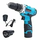 KATSU Akkuschrauber 12V, Akku Bohrschrauber mit 2 x 1,5Ah Lithium-Batterien, Schlagfunktion, 26Nm max, 2 Geschwindigkeiten und LED-Licht, für Heimdekoration und Heimwerker