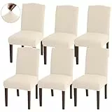 Granbest Hohe Dehnung Stuhlhussen, Universelle Passform Jacquard Esszimmerstühle Bezüge, Abnehmbare Stuhl Protektors für Esszimmer, Küche, Restaurant und Hotel (Set von 6, Beige)