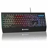 KOORUI Gaming-Tastatur, 104 Tasten, kabelgebunden, LED-Hintergrundbeleuchtung, mechanisches Gefühl, Anti-Ghosting, wasserdicht, USB-Membran für Desktop