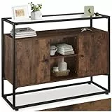 tectake® Sideboard, Schrank mit Glasablage, Highboard, Barschrank 100 x 38 x 80,5 cm, Beistellschrank, Mehrzweckschrank, Möbel Wohnzimmer, Kommode Schlafzimmer - Industrial Dunkelbraun
