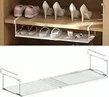 CHENGCKJ Unterregal mit Verstellbarer 38-70cm Hängekorb aus Metall Regal Organizer schrankkörbe faltbares Drahtgitter-Aufbewahrungsregal für Küchenschränken Schuhschränken Kleiderschränken (Weiß)