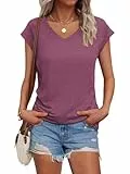 Cuptacc Tops Für Damen V Ausschnitt Casual Oberteile Damen Sommer Elastisch Blusen Modisch Oberteil Business Outfit Tank Top Hibiskuslila M 38-40