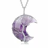 XIANNVXI Amethyst Halskette Damen Silber Kette Kristalle Mondsichel Ketten Anhänger Kristall Kette Baum des Lebens Natürliche Energie Edelsteine Schmuck Frauen Geschenk