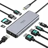 SELORE Docking Station, Dockingstation Laptop 2 Monitore, 9 in 1 USB C Hub Dual HDMI Adapter 4K @60Hz, USB A 3.0/2.0, Gigabit Ethernet, PD 100W, SD/TF Kartenleser, für Windows, MacBook, Dell, HP
