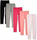 Amazon Essentials Mädchen Leggings, 5er-Pack, Grau Meliert/Hellrosa/Pfirsich/Rot/Schwarz, 7-8 Jahre
