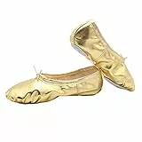 missfiona Damen Ballettschuhe Yoga Tanzschuhe Lackleder Ballettschläppchen Geteilte Ledersohle Gymnastik(38, Gold)