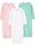 Simple Joys by Carter's Baby Mädchen 3-Pack Cotton Sleeper Gown Infant-and-Toddler-Nightgowns, Rosa/Minzgrün/Weiß, 0-3 Monate (3er Pack)