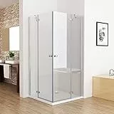 MIQU Duschkabine Eckeinstieg 80x80 cm Schwingtür Duschwand mit Doppel Scharnier Duschtür Pendeltür mit Festteil ESG Glas komplett Dusche Duschabtrennung Höhe 195cm, ohne Duschwanne