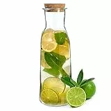 KADAX Glaskaraffe mit Korkdeckel, 1L Wasserkaraffe aus hochqualitativem Glass, 27x9cm Karaffe für Wasser, Limonade, Wein und Saft, Wasserkrug mit Korkstopfen (1L)