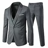 Allthemen Anzug Herren Slim Fit 3 Teilig Anzüge Herrenanzug Sakko für Hochzeit Business Grau L
