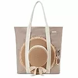Caracaleap Große Strandtasche mit Reißverschluss Beach Tote Bag - Strandtasche Damen xxl Familie Umhängetasche Reisetasche für Frauen mit Sonnenhut-Halterungsriemen Beige