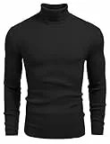 COOFANDY Herren Rollragen Pullover Langarmshirt Feinstrick Sweater Freizeit Slim fit Basic Männer Pullover Schwarz M