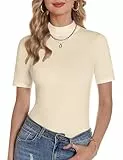 Totatuit Stehkragen Strickpullover Damen Elegant T-Shirt Casual Slim Fit Kurzarm Mode Oberteil