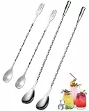 TOZBLEU Cocktailrührlöffel,4 pcs Barlöffel Rühroffel Langer Cocktail Rührer Gin Löffel aus Edelstahl Professioneller Cocktailrührlöffel con Spiralmuster für Bar, Cocktail Shaker,mehrzweck