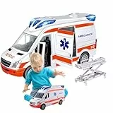 Pasbuteiy Krankenwagen Spielzeug, Krankenwagen Mit Licht Und Ton, Spiel Krankenwagens Spielzeugauto Und Spielhaus Spielzeug Mit Trage Für Mädchen Kinder