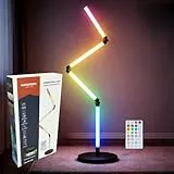 Grundig LED Stehlampe - Stehlampe Wohnzimmer LED mit 24 Lichtmodi und Musiksensor - RGB Stehlampe Dimmbar mit Fernbedienung - Ecklampe Wohnzimmer Faltbar - 137 cm - Schwarz
