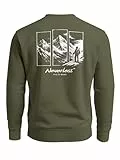 Neverless® Sweatshirt Herren Pullover Outdoor Berge Backprint Nature Grafik Fashion Streetwear Männer Oliv L