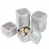 LJY 6 Stück Metalldosen mit Sichtfenster (8Oz/240 ml) – Quadratische Metallbox mit Deckel Silber, Kerzendosen Leer zum Befüllen, Aufbewahrungsbox, Silberne Dosen (Silber)