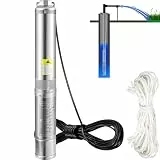 VEVOR 3, 5'' Tiefbrunnenpumpe 750W Brunnenpumpe 105L/min Tauchpumpe max. Förderhöhe 62m Rohrpumpe 230V 50Hz Sandpumpe IP68 Wasserpumpe mit 20m Kabel Pumpe Ideal zur Bewässerung, Silber
