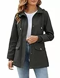 Vancavoo Übergangsjacke Damen Jacke Outdoor Kurzmantel Frühjahr Elegant Frühjahrsjacke Leichte Gefütterte Winterjacke Baumwolle Parka mit Kapuze mit Kordelzug für Frühling Sommer Herbst,Grau,L