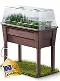 Ondis24 Garten Hochbeet Blumenkübel Victoria für Balkon, Pflanzkasten mit Gewächshaus, Volumen 50 L, Wasserspeicher, Tröpfchenbewässerung, abnehmbare Füße, Outdoor geeignet (1, Braun)