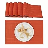 Relaxdays Tischset, 6er Set, Bambus, Stoffrand, rutschhemmend, 45 x 30 cm, Teller, Esstisch, eckiges Platzset, rot