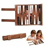 Travel Backgammon Set,Back Gammon Game Made of 100% Leather,Baggamon Spiel Set with Leather Case und Accessories,Rollable Backgammon für Campers and Travel Fans