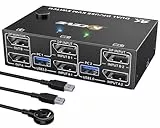 Displayport KVM Switch 2 PC 2 Monitore 8K@30Hz 4K@144Hz,MLEEDA Dual Monitor KVM Switch mit 4 USB3.0 Port für 2 PC teilen 2 Monitor und Tastatur Maus Drucker, Kabelfernbedienung,USB-Kabel Inbegriffen