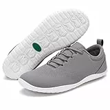 SAGUARO Barfußschuhe Herren Kunstleder Barfussschuhe Leicht Atmungsaktiv Minimalistische Barefoot Shoes für Outdoor Fitness Walking Freizeit Grau,Gr.42