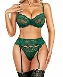 RSLOVE Dessous Sets für Damen - Unterwäsche Frauen Sexy Set BH Set Damen Sexy Strapsen Dessous Set 3 Pieces Grün L