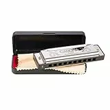 CASCHA Mundharmonika in E-Dur inklusive Case und Pflegetuch, Special Blues Country Mouth Harmonica, für Anfänger und Kinder, Silber