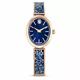 Swarovski Crystal Rock Oval Uhr, Schwarze Damenuhr mit Edlem Zifferblatt, Swarovski Kristallen und Verstellbarem Metallarmband