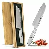 EKVALLY • BIE Damastmesser Santoku Kochmesser 18cm Klinge 73 Lagen AUS10 extrem scharf Profimesser aus Damast