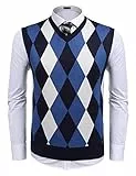 COOFANDY Herren Weste Pullunder Strickweste V-Ausschnitt Argyle MusterHerbst Winter Knitted Vest Men Marine M