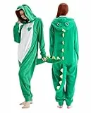 Loiahoer Unisex Erwachsene Grüner Drache Onesie Kostüm Pyjama Dinosaurier Halloween Cosplay Kostüm Neuheit Tier Weihnachten Pyjama Set für Familie & Paare,Grün,XL