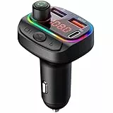 PRMHOOT Hi-Fi Stereo FM Transmitter Auto Bluetooth 5.3, 18W PD USB C & QC3.0 Schnellladung Bluetooth Adapter Auto, Freisprecheinrichtung & LED-Licht & U-Disk