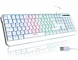 KLIM Chroma Gaming Tastatur QWERTZ DEUTSCH – USB Kabel, RGB Beleuchtung, Leise & Langlebig, Ergonomisch, Wasserdicht – Gamer Tastatur für PC, Mac, PS5, PS4 – Weiß