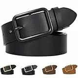 LEACOOLKEY Damen Ledergürtel schwarz mit Klassischer quadratischer Schnalle damen gürtel für Jeanshosen, 3.3cm Breite
