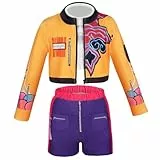 AOOWU Kpop Kostüm Kinder, Hunters Cosplay Kostüm für Mädchen mit Jacke Shorts Anzug, Idol BüHne Rollenspiel Outfits Anime Cosplay Costume für Halloween Party Karneval, 130cm