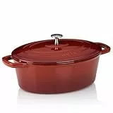 kela Bräter Gusseisen oval 4 Liter, Dutch Oven CALIDO, Induktion Gussbräter mit Deckel, Gusseisen Topf Brot backen, emailliert, rot