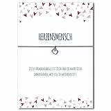 Glücksschmiedin - Wunscharmband mit silberfarbenem Herz-Anhänger und schöne Karte, elastisches Textilarmband größenverstellbar, Postkarte Herzensmensch mit Glücksbringer
