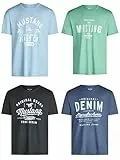 MUSTANG Tshirt Herren Baumwolle Regular Fit 4er Pack Set Rundhals Kurzarm Sommer Tee Shirt Logoprint, Größe:3XL, Farbe:Farbmix (P21)