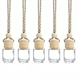 Qinsky Nachfüllbare Auto-Lufterfrischer-Flaschen mit Holzdeckel - 5 Pcs Hängende 8 ml Parfümflaschen Leer, Transparente Auto-Diffusor-Flaschen für Ätherische Öle & Parfüm zum Selbst Befüllen